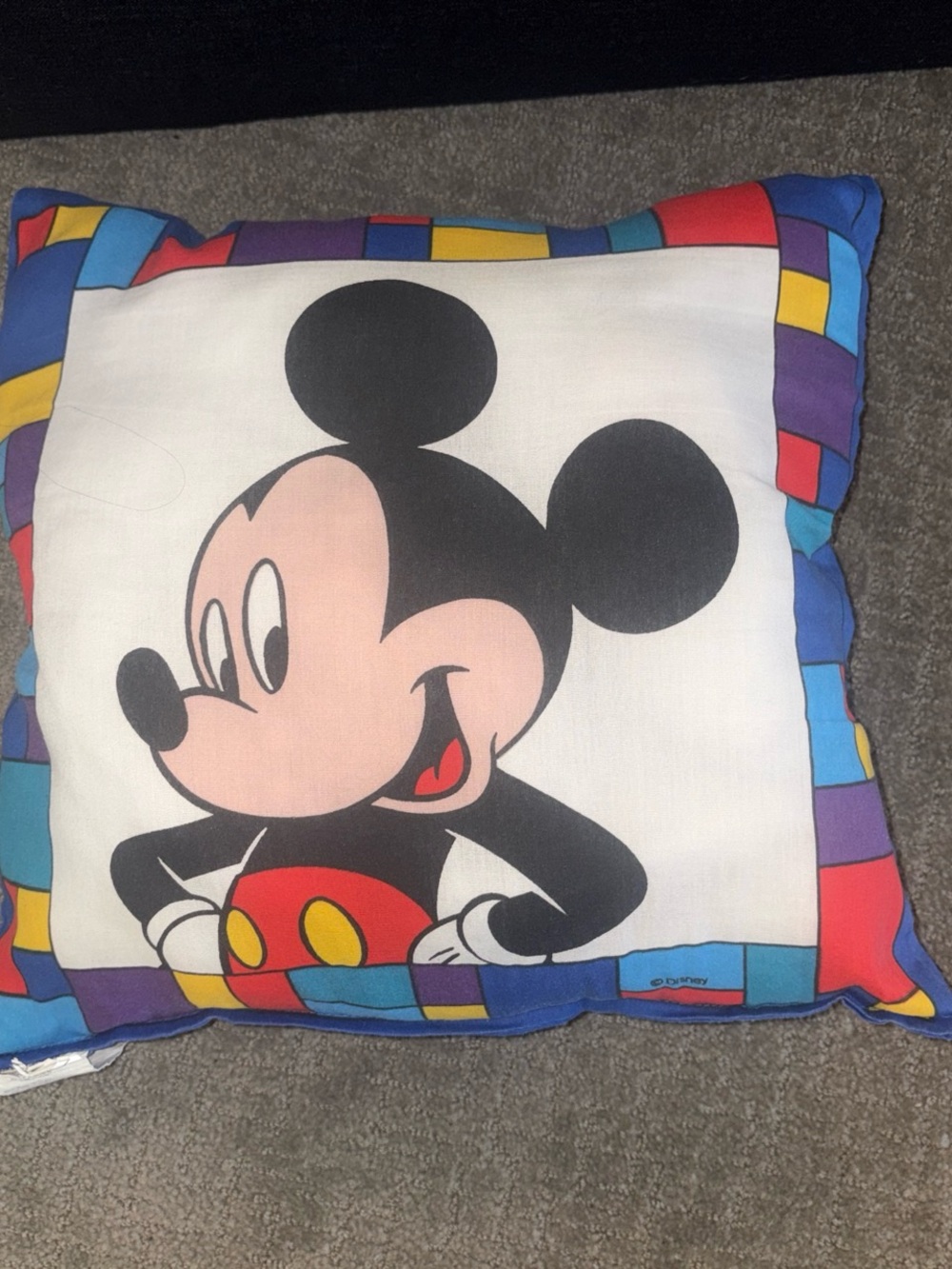 Disney 90s Mickey Mouse Accent Pillow with Black, Red, Blue, Yellow, Purple